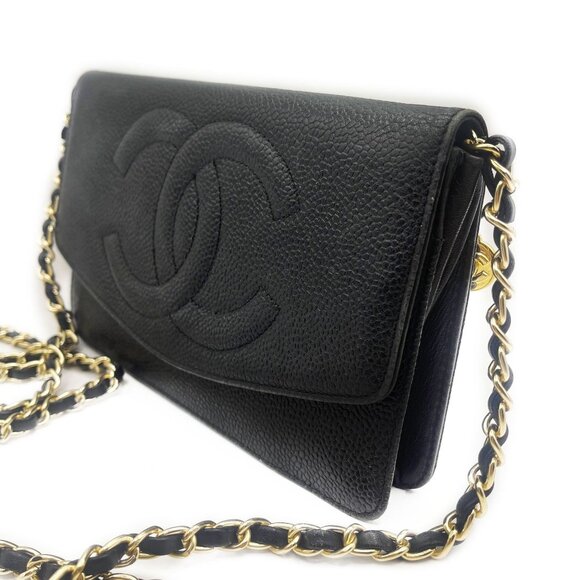 Authentic CHANEL CC Classic Timeless Caviar Leather Flap Wallet Chain Purse - Picture 3 of 12